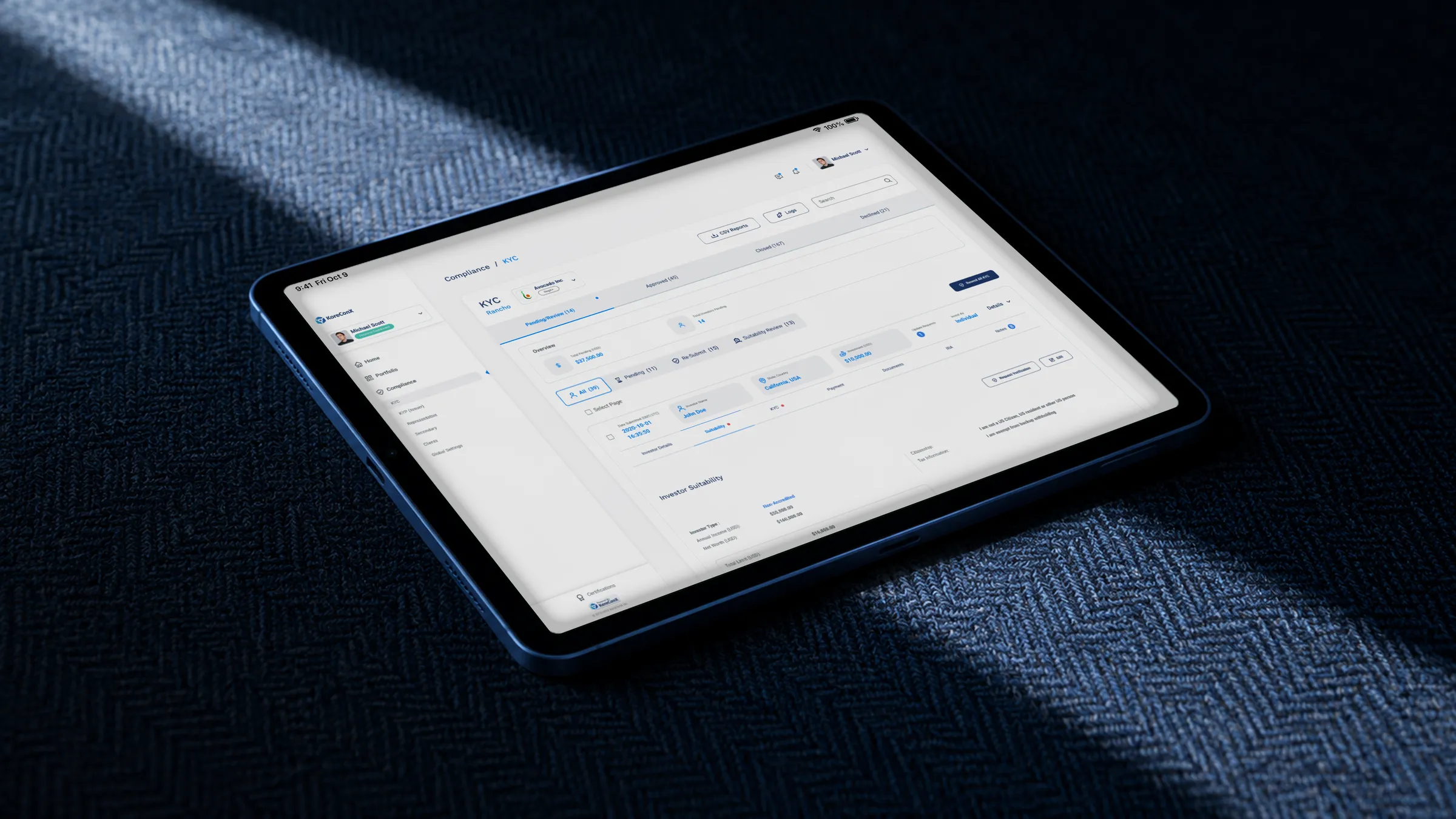Identity verification flow on a tablet