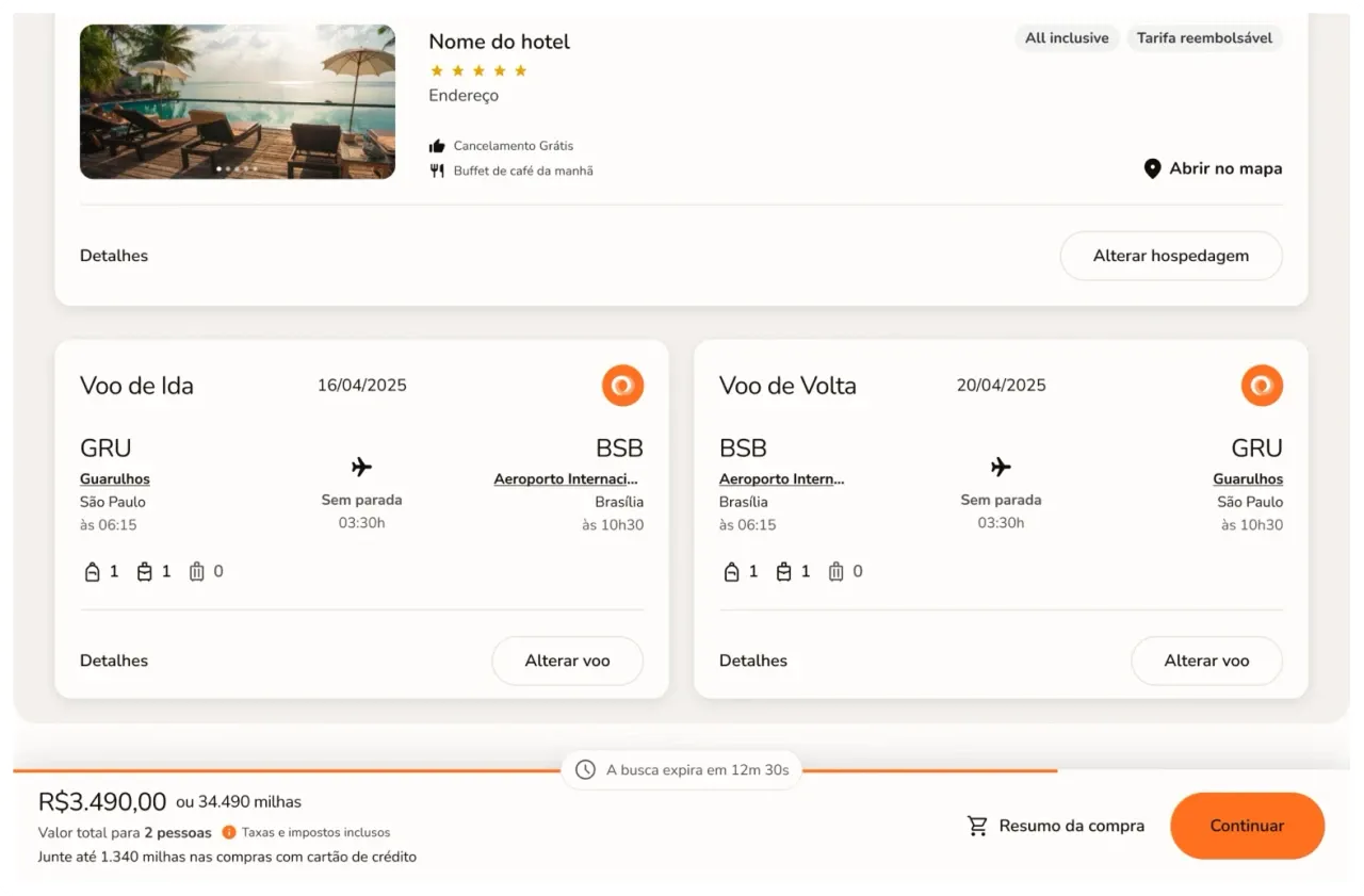 A viagem gamificada: hotel e voos do pacote